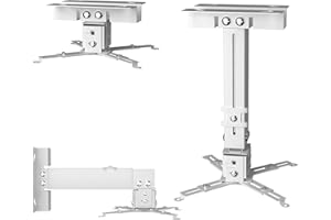 SCREENMAX Projector Ceiling Mount, Wall Mount Adjustable Height and Extendable Arms, 3-in-1 Universal Ceiling Holder, Projector Mount Quick Release for Epson, Optoma, Benq (White)