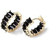 Mesovor Gold Cubic Zirconia Hoop Earrings for Women Trendy, 18K Gold Plated Huggie Hoops Earrings | Green Black Red Stones Earrings Jewelry Gifts