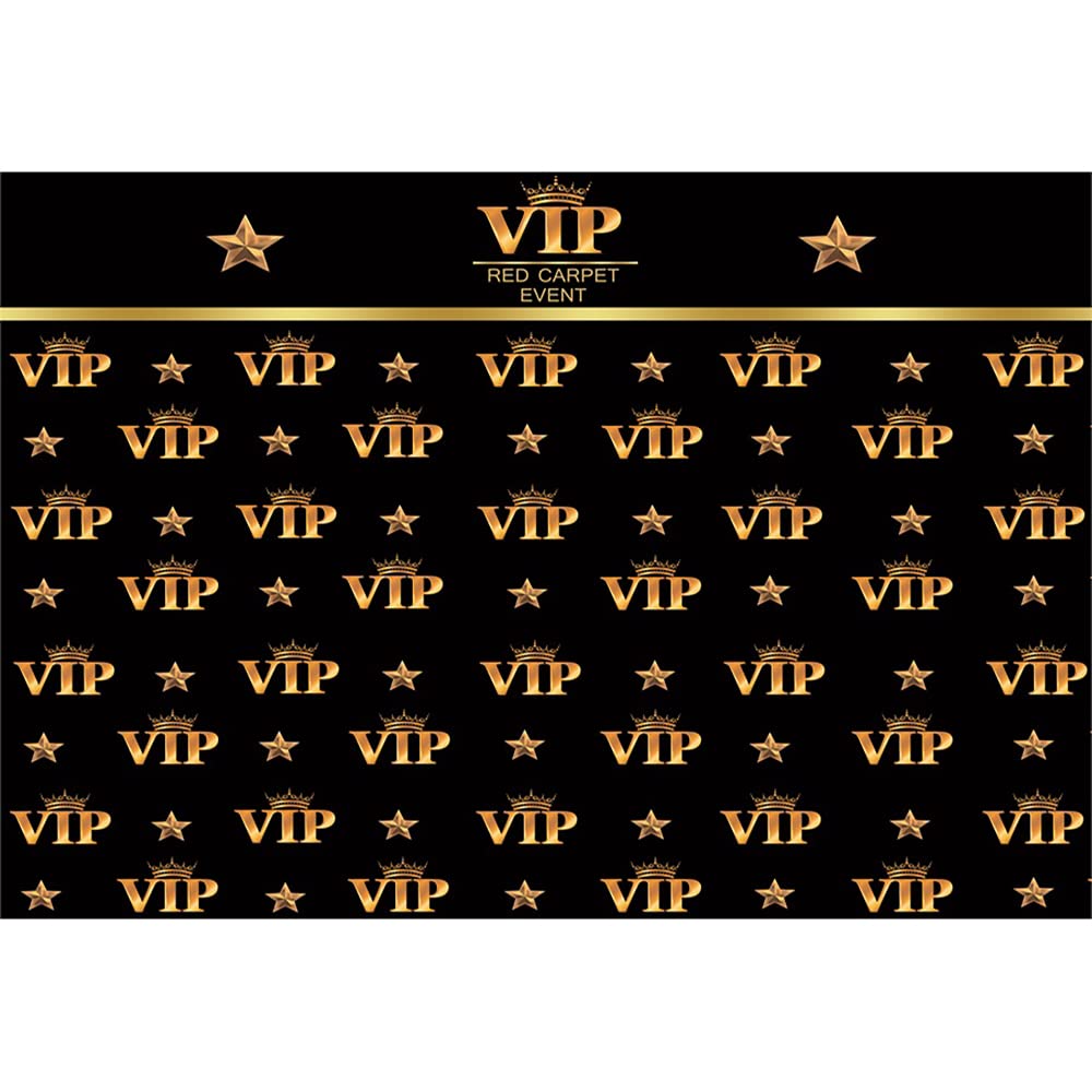 Aoihrraan 2,2x1,5m VIP Red Carpet Event Backdrop Celebrity Catwalk Golden Stars Crown Black Gold Theme Photography Background Awards Ceremony Stage Show Prom Party Decor Portrait Photo Studio Props