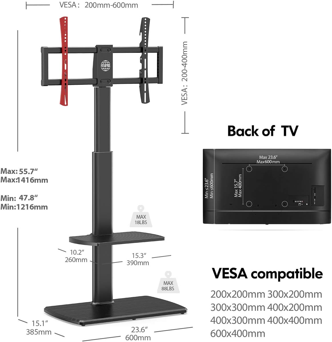 FITUEYES TV Stand Tall Corner TV Stands for Most TVs up to 65 Inches Swivel TV Mount Stand with Height Adjustable Shelf Upgrade Sturdy Wood Base: Furniture & Decor