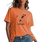 Womens t Shirts Short Sleeve Casual Summer Loose Fit Round Neck Nice Day & Dandelion and Butterfly Graphic Tops for Women