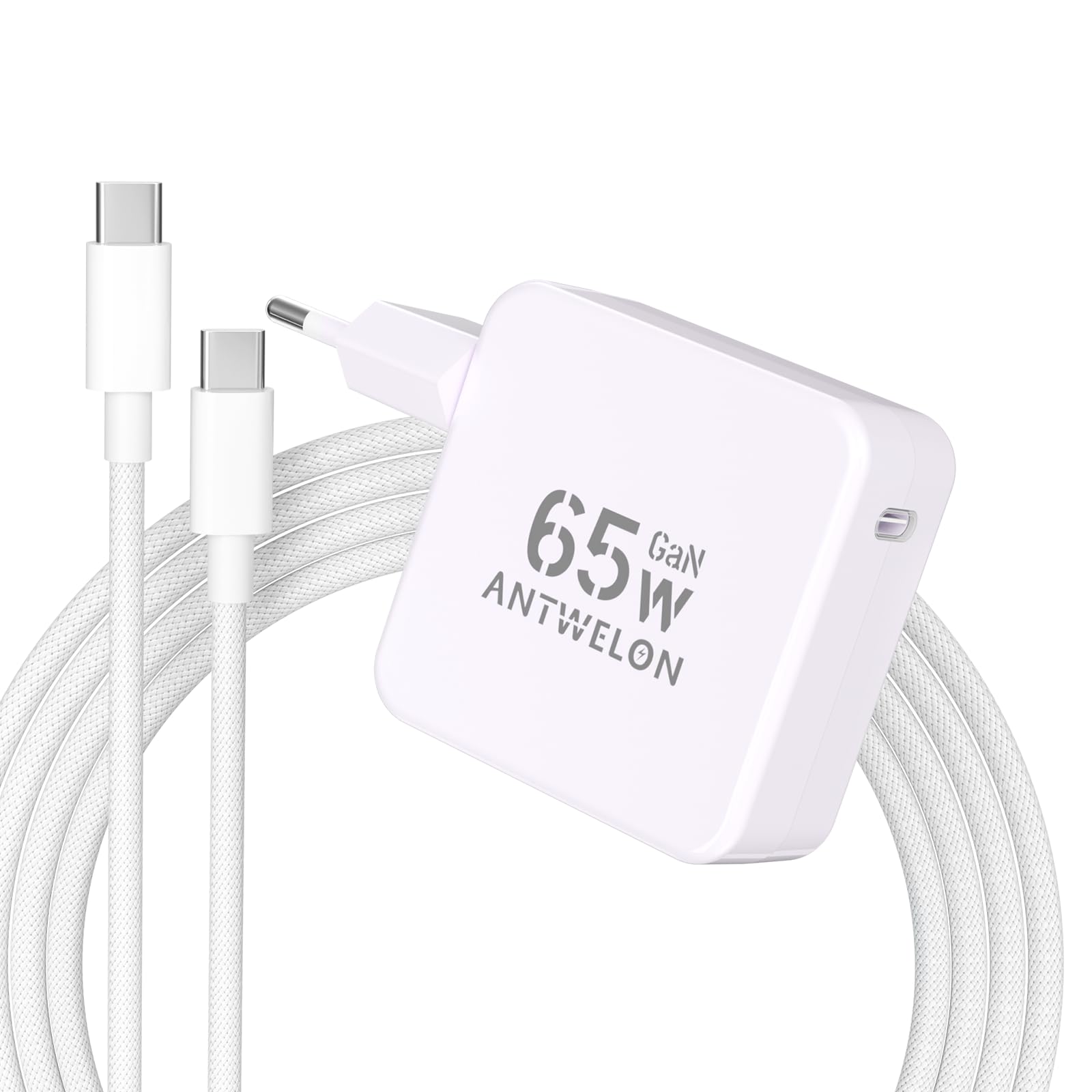 ANTWELON 65W USB C Ladegerät Netzteil mit Schnellladeleistung GaN USB-C für MacBook Pro/Air, iPhone 17/16/Pro Max, iPad Pro, Galaxy s26/s25/s24,Tablet,Laptop, Mit 2M Typ C Kabel (weiß)