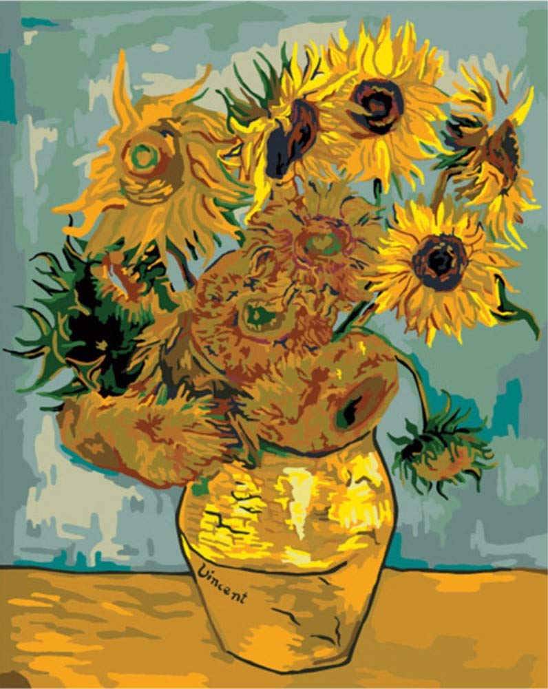 ABEUTY DIY Paint by Numbers for Adults Children, Yellow Sunflower Flowers 16x20 inches Number Painting Art Therapy