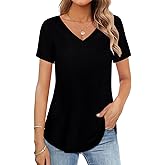 JROWI Womens Tops Short/Long Sleeve Casual V Neck Cotton T-Shirts Basic Tees Clothes