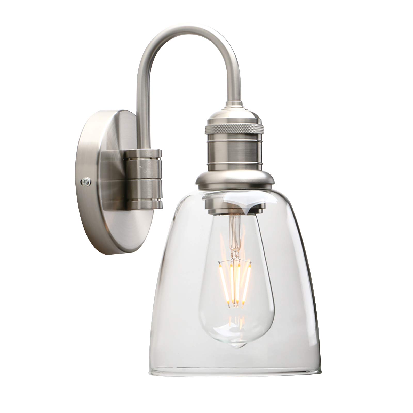 Yosoan Lighting Modern Vintage Industrial Bell Sconce Wall Light Fitting with 5.6” Clear Glass Lampshade, for Office Home Kitchen Living Room Bedroom Loft Bar (Brushed)