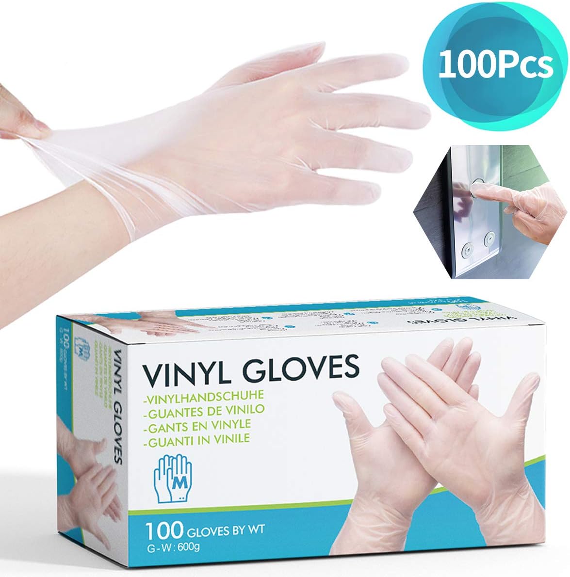 ESSORT 100 Pcs (50 Pairs) Disposable Gloves Clear Comfortable Powder