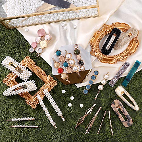 24Pcs Hair Clips - Cehomi Fashion Korean Style Pearls Hair Clips Barrettes Sweet Artificial Macaron Acrylic Resin Hairpins for Women,Ladies and Girls Headwear Styling Tools Hair Accessories
