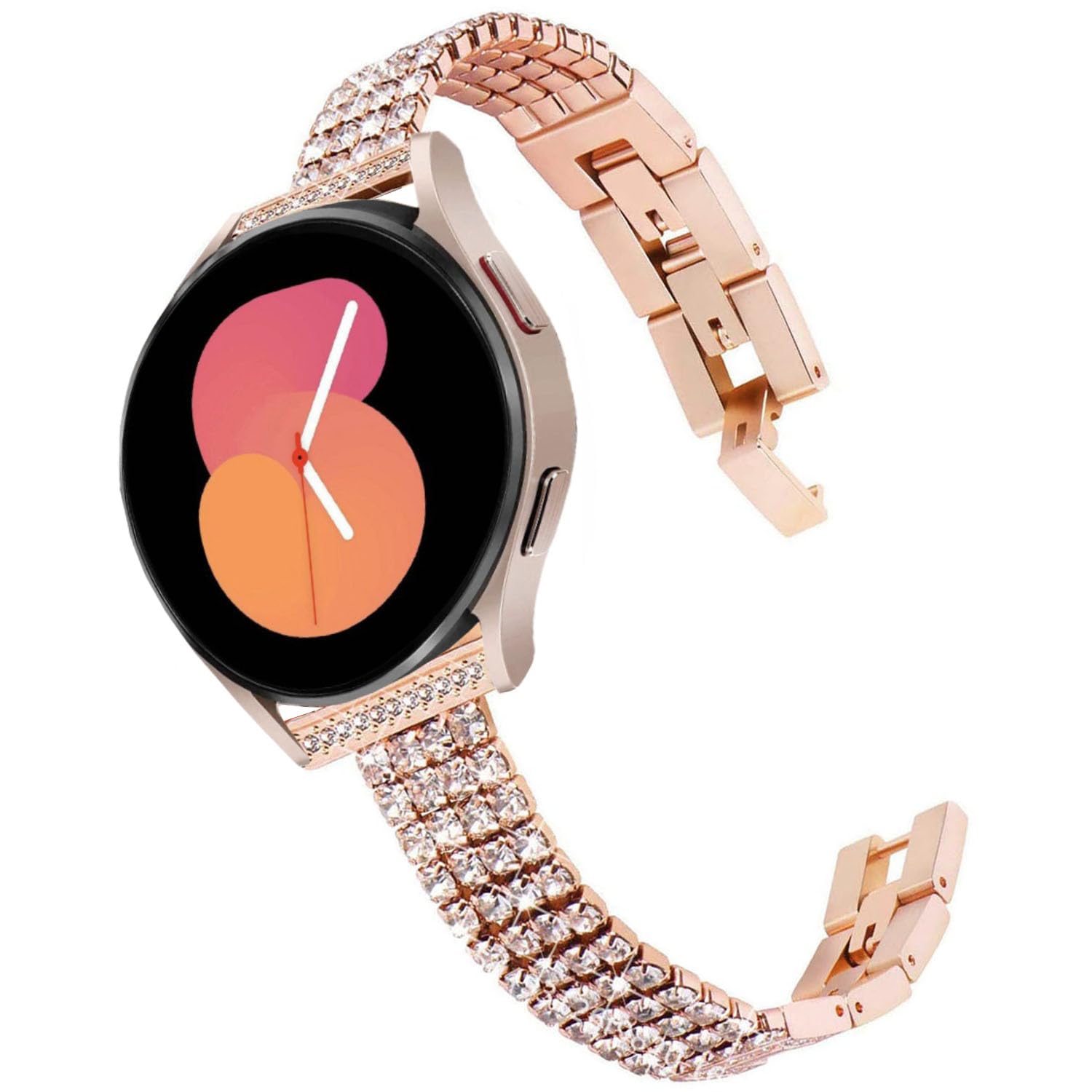 DEALELE Compatible with Samsung Galaxy Watch 6 / 6 Classic / 5 / 5 Pro / Galaxy Watch 4 / 4 Classic / 3 41mm, 20mm Shiny Diamonds Steel Metal Replacement Strap for Huawei GT3 42mm / GT2 42mm, Rosegold