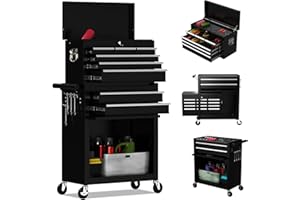 DUSACOM 8-Drawer High Capacity Rolling Tool Chest, Removable Cabinet Storage Tool Box with Wheels and Drawers, Detachable Toolbox with Lock for Workshop Mechanics Garage (Black)