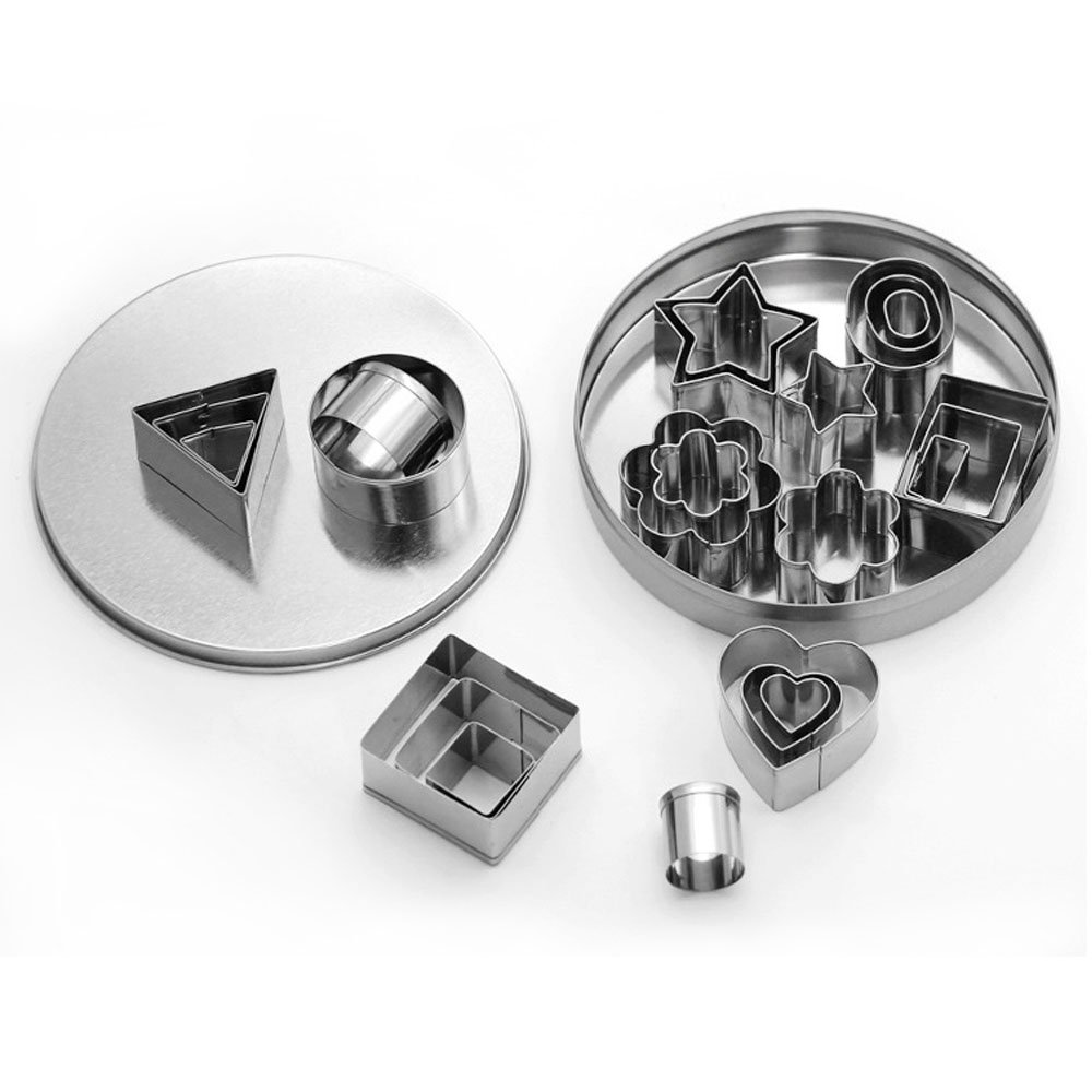 Ertek Biscuit Cookie Cutters Set- 24 Pieces Small Assorted size Stainless Steel Plain Edge Geometric Cutters for Kitchen, Baking, Dessert Plating Design and Molding Cake Decoration