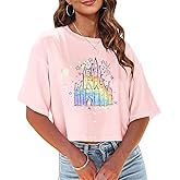 Magical Crop Top Women's Multicolor Cute Castle Graphic Tee Magic Kingdom Vacation Tshirt Casual Summer Shirt