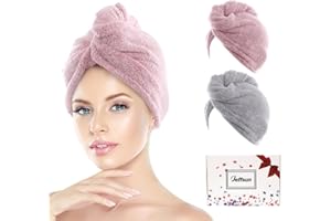 JEFFSUN Microfiber Hair Towel Wrap, Stocking Stuffers for Girls, 2 Pack Super Absorbent Quick Dry Wet Hair Turban for Drying Curly, Long, Thick, Frizzy Hair, Womens Hair Care Routine Must Have