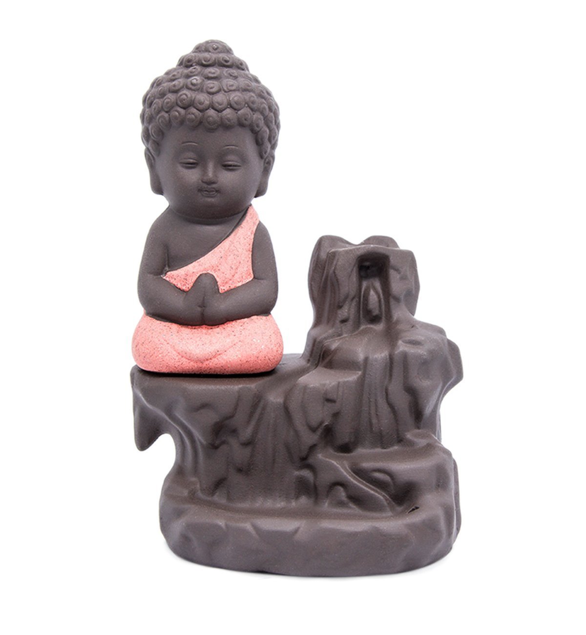 IN-001Red The Little Monk Waterfall Backflow Homemade Buddha Incense Burner Tower Cones Sticks Holder Ash Catcher