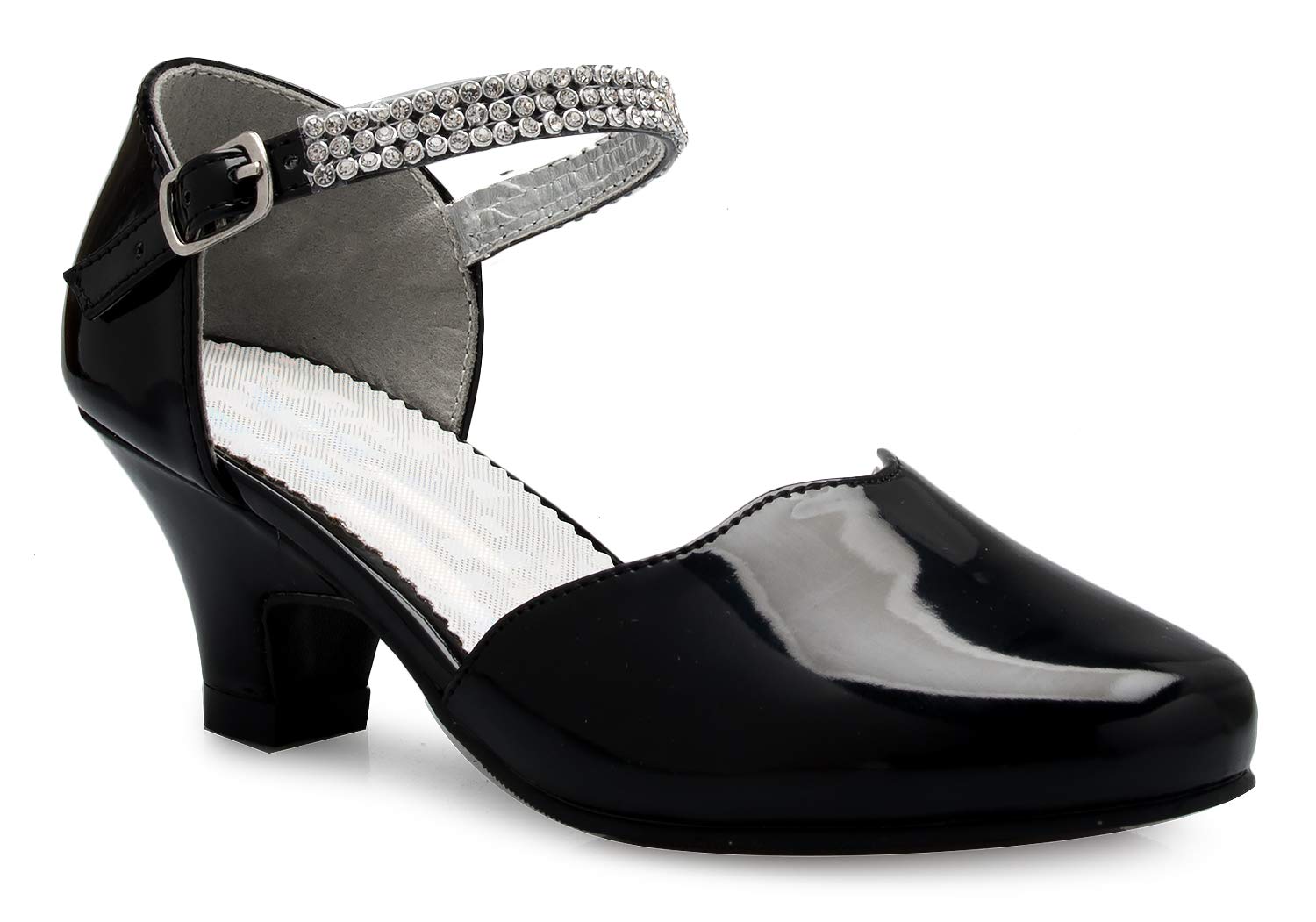 Olivia K Girl's Open Toe Strappy Rhinestone Dress Sandal Low Heel Shoes White Glitter - adorable, comfortable - Image 5