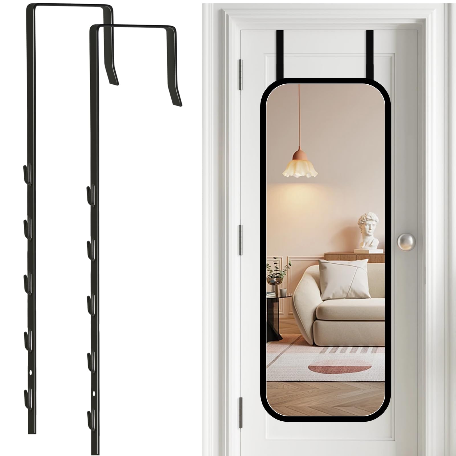 Photo 1 of Dexspoeny Over-The-Door Mirror Hanger, Adjustable 13.6 in Door Mirrors Hanger with Protective Lining, Prevent Scratches, 2 Pcs Door Brackets Perfect Height and Fit (Mirror Not Included) - Black