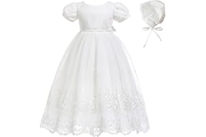 Glamulice Baby-Girls Newborn Satin Christening Baptism Floral Embroidered Dress Gown Outfit