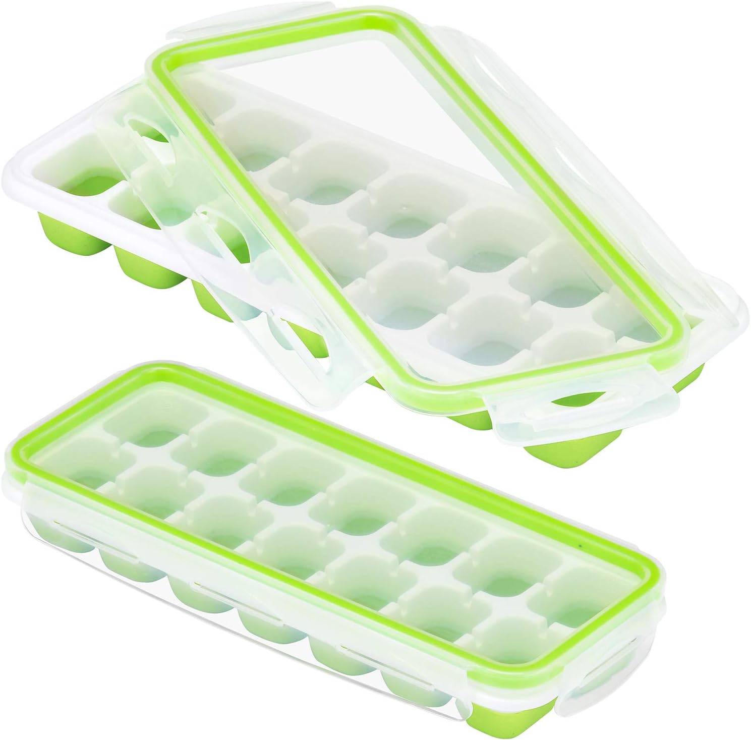 Amazon Com Ikich Ice Cube Trays With Locking Lids Easy Release Silicone And Flexible 14 Ice Trays Stackable Ice Cube Molds For Whiskey Baby Food Pack Of 2 Kitchen Dining