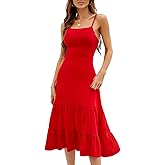 HELYO Women's Summer Sundresses 2026 Casual Beach Slim Sleeveless Ruffle Hem Spaghetti Strap Midi Dress 698
