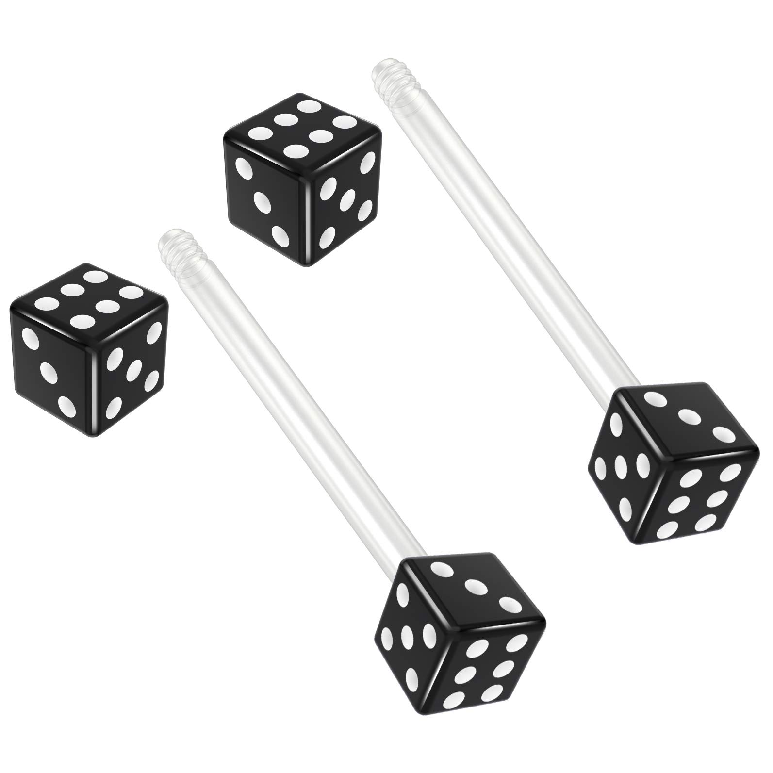 Evonix 2pc 16mm 1.6mm Flexible Tongue Bar Rings Bioflex 16mm 5/8 Bioplast Barbell Ring Black Acrylic Dice