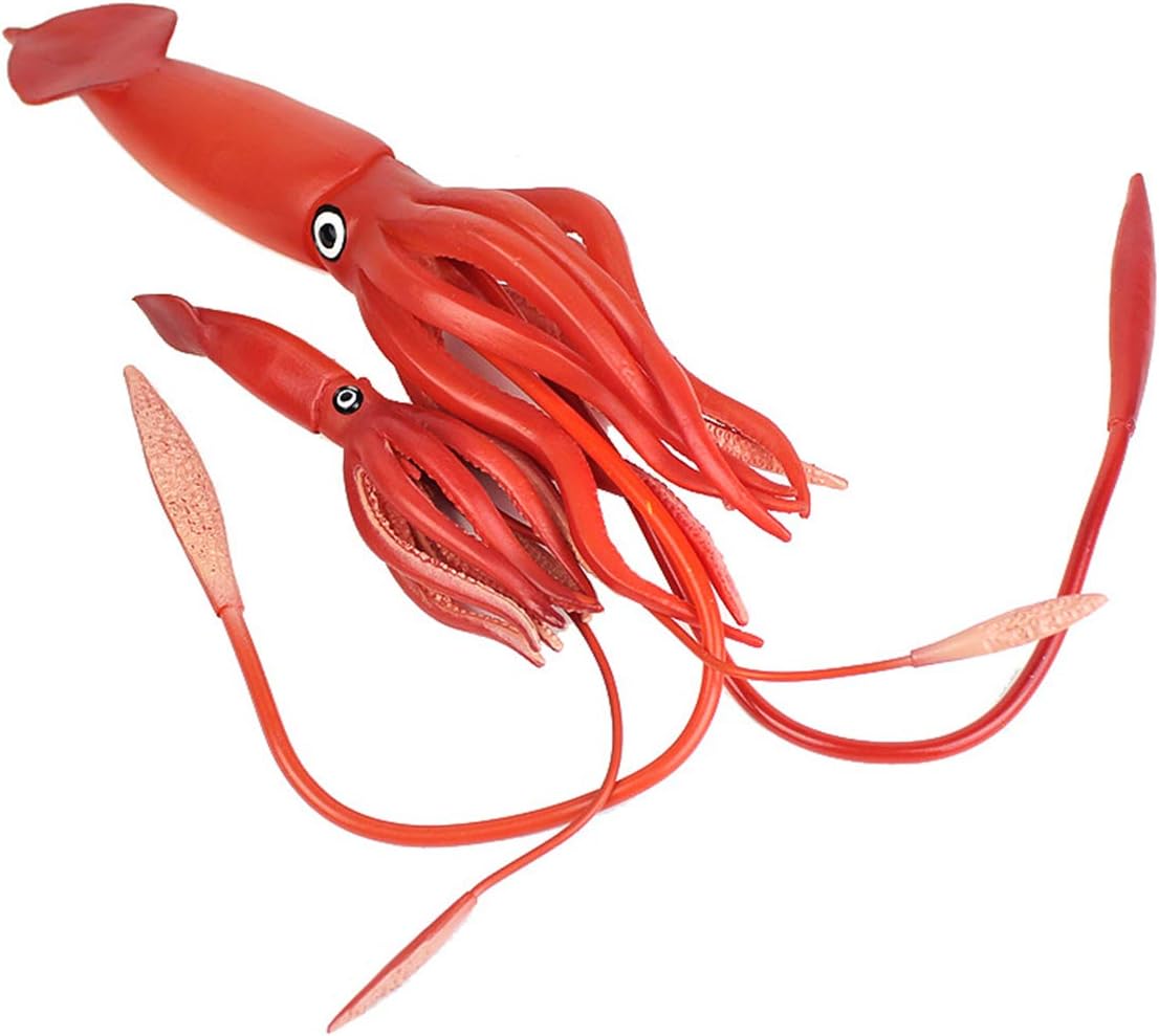 Marine Organism Realistic Large Squid and Cub Set Sleeve-Fish Animals Figure Wild Ocean Sea Action PVC Model Educational Collector Decoration Toys Gift
