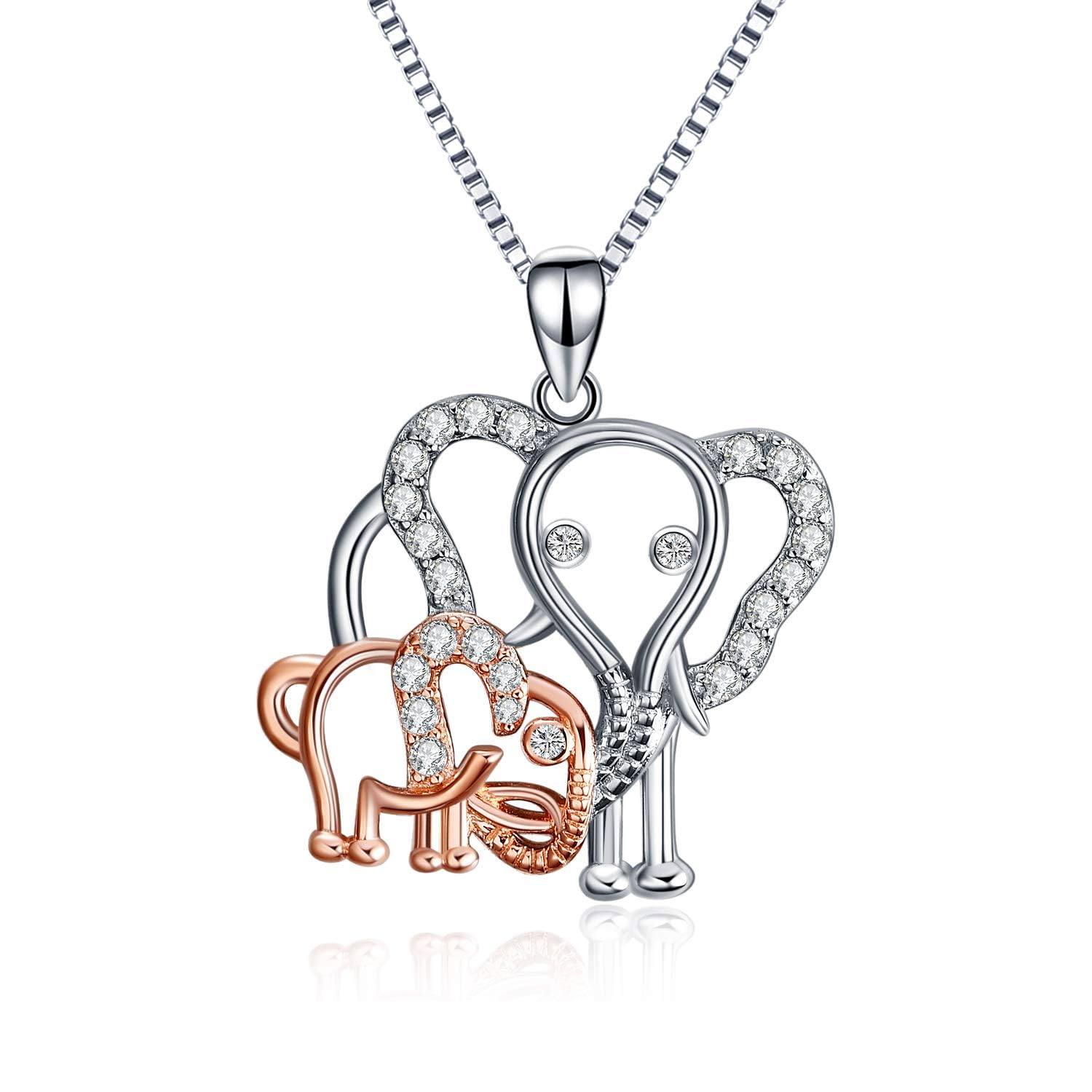 Elephant Necklace Sterling Silver Mum and Daughter Pendant Valentines Day Jewellery for Women