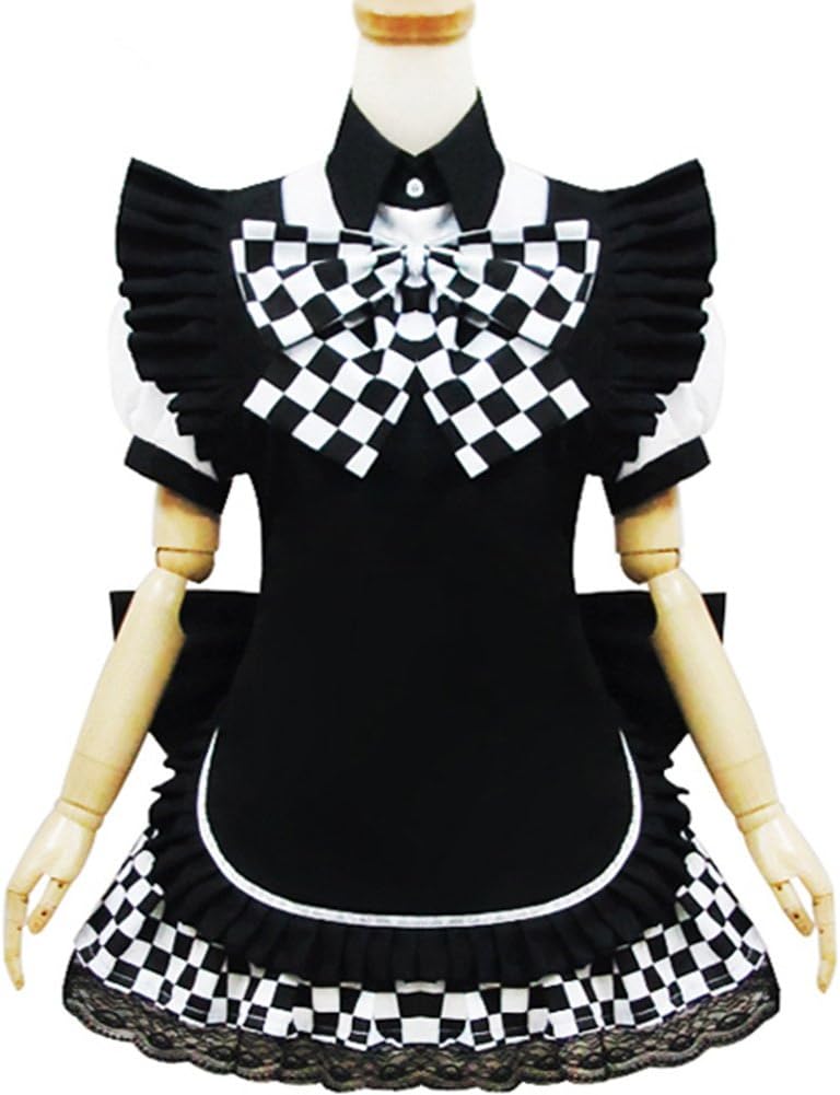 Japanese French Gothic Maid Uniform Cosplay Bowknot Lolita Costume Dress Black M size