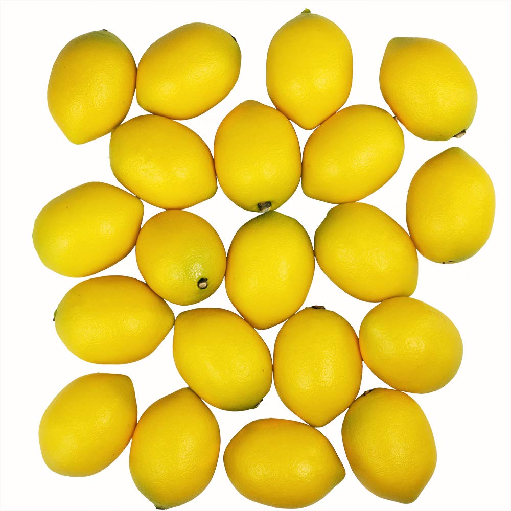 Photo 1 of 20 pcs Fake Lemons Decorations Faux Fruits Artificial Yellow Lemons for Lemon Wreath Garland Lemonade Party Kitchen Table Summer Spring Décor Fruit Bowl Vase Fillers Photography Props