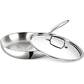 USELUCK 12 Inch Stainless Steel Frying Pan with Lid, 3-Ply Stainless Clad Skillets Fry Pan Fast & Even Heating, Oven Safe Up to 600℉ Dishwash Safe Compatible for All Cooktops Kitchen Cookware