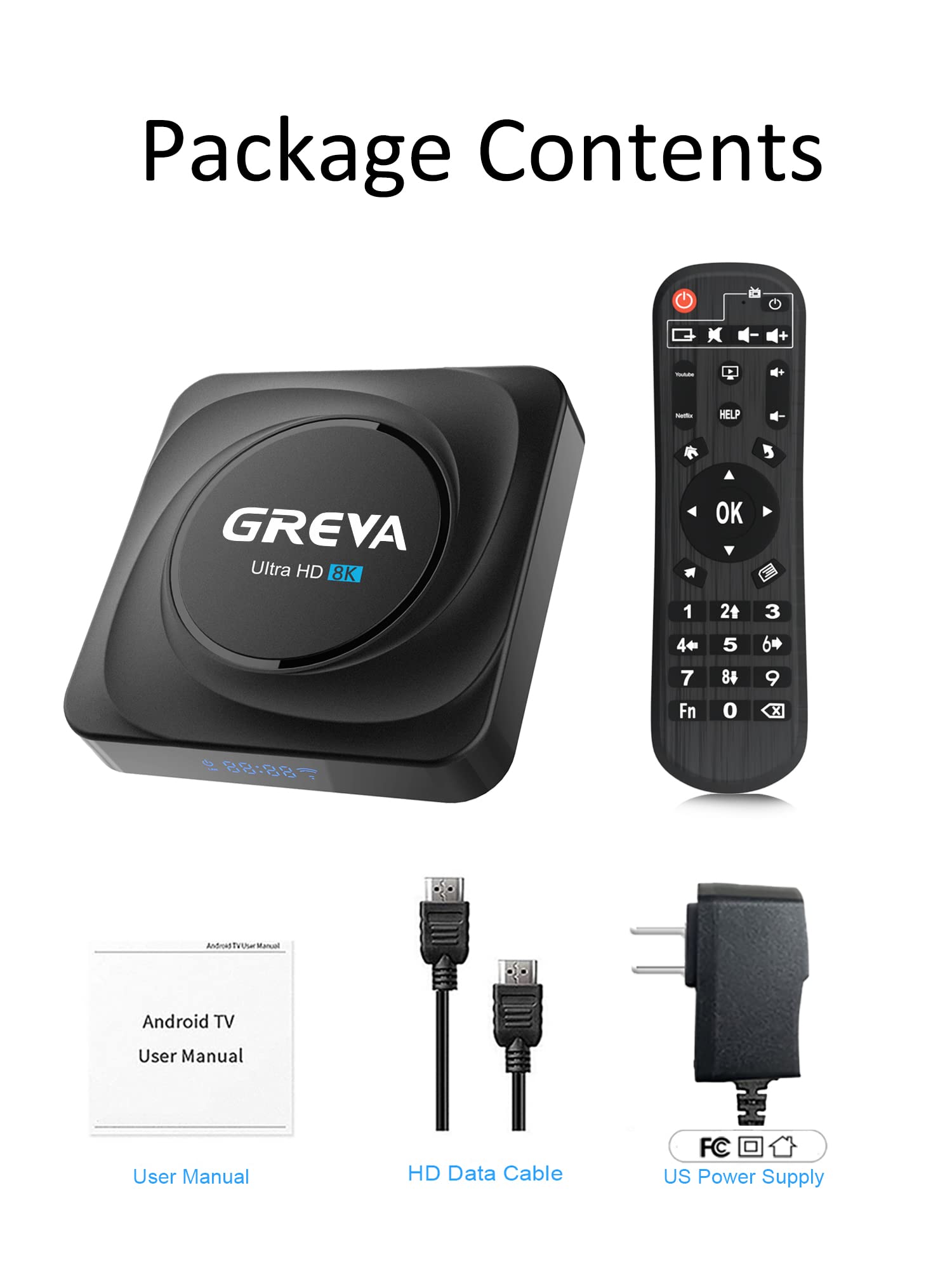 GREVA 8K Android TV Box 8GB RAM 128GB ROM Smart Player with Remote with Gigabit Ethernet WiFi5 BT4.2 for Smart TVs and Display with HDMI, Black