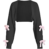 Verdusa Women's Bow Sweater Cute Cropped Cardigan Long Sleeve Knitted Shrug