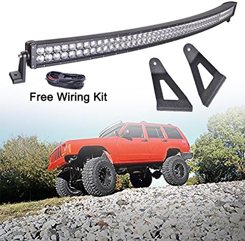 Ohmu 1984-2001 Jeep Cherokee XJ Roof Mounting Brackets With 50 Inch 288W Curved Cree LED Curved Spot Flood Combo Beam Work Light Bar Free Wiring Kit Offroad Suv Truck