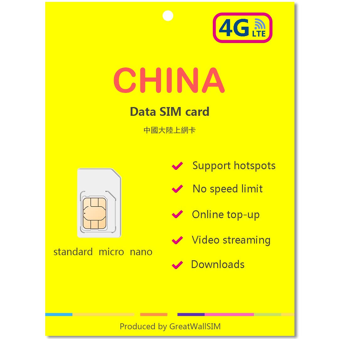 China Travel 4G/LTE Data SIM Card (Unlimited Data 90 Days)