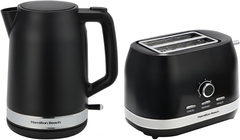 Hamilton Beach Ella Set Kettle 1.7L and 2-Slice Toaster Black HBELLAMB