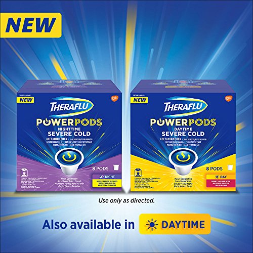 Theraflu PowerPods Nighttime Severe Cold Medicine, Honey Lemon with Chamomile & White Tea Flavors, 8 count