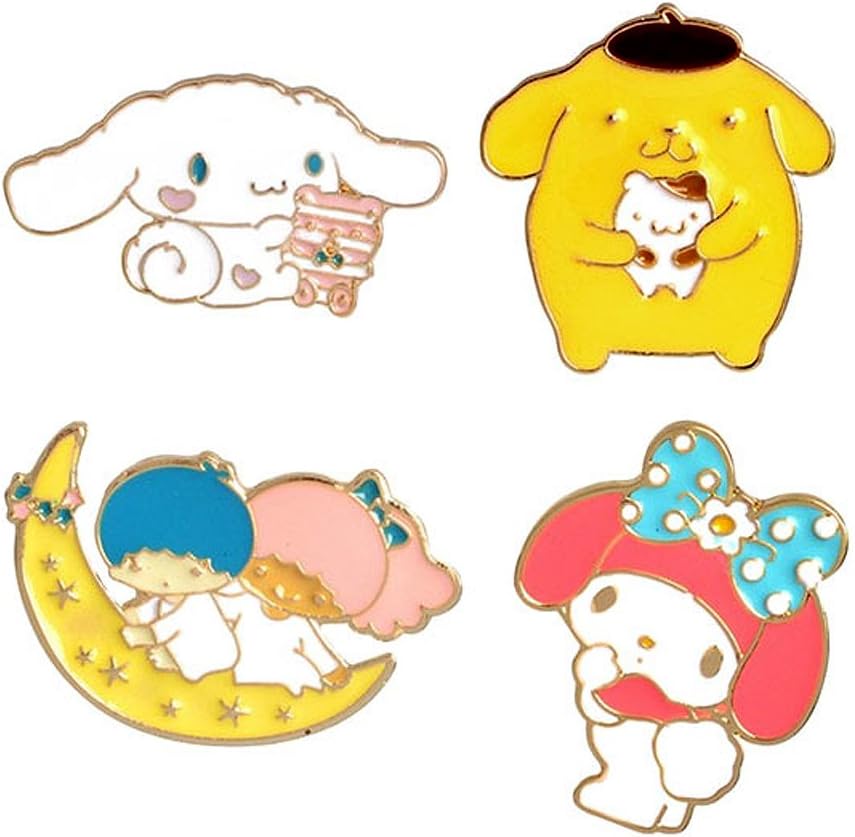 MP28 Cute Cartoon Melody Cinnamoroll Button Brooches Pins in Velvet Bag 4pcs/Set