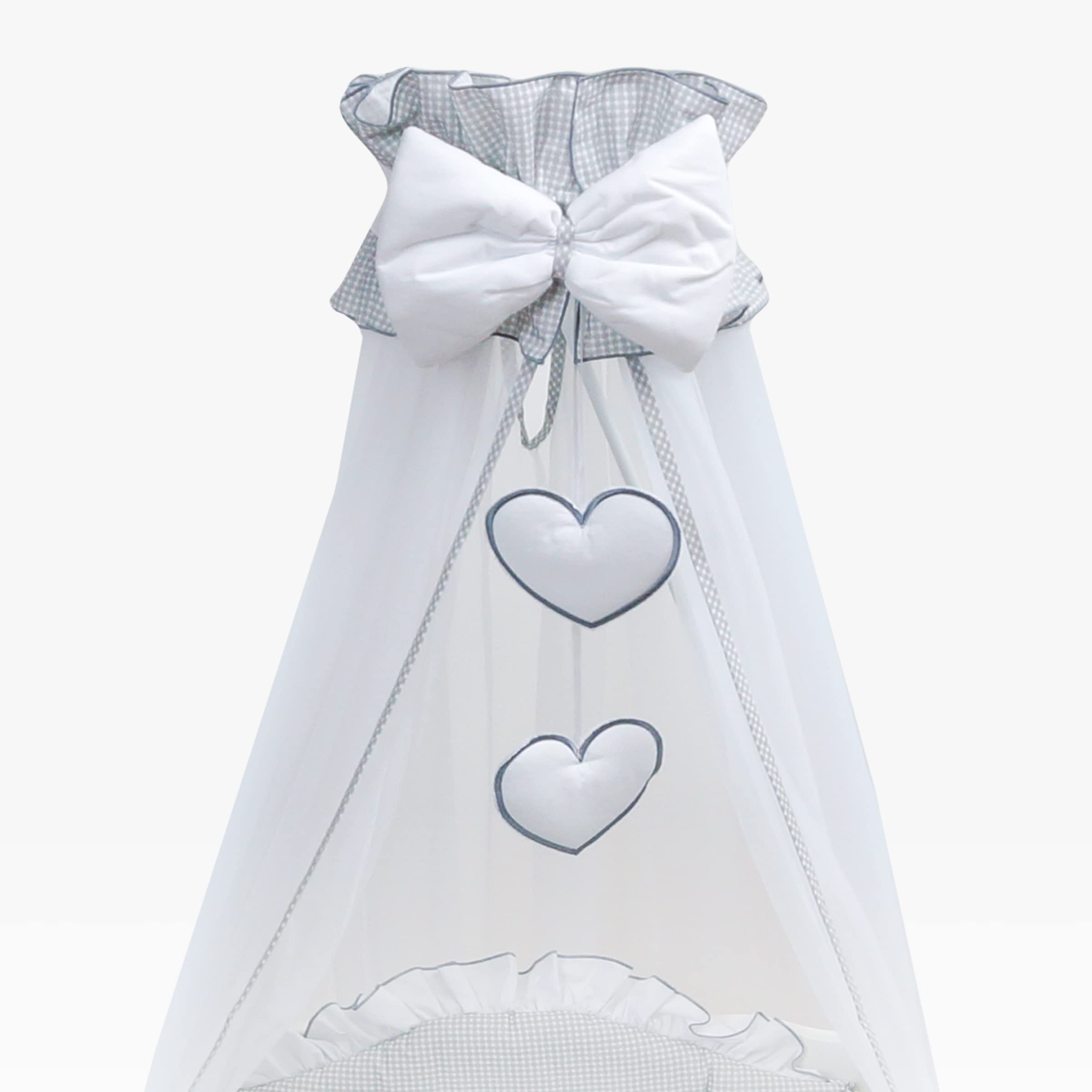 Baby Comfort Mosquito Netting Canopy Drape Only Fits Crib, Moses Basket (Hearts Grey)