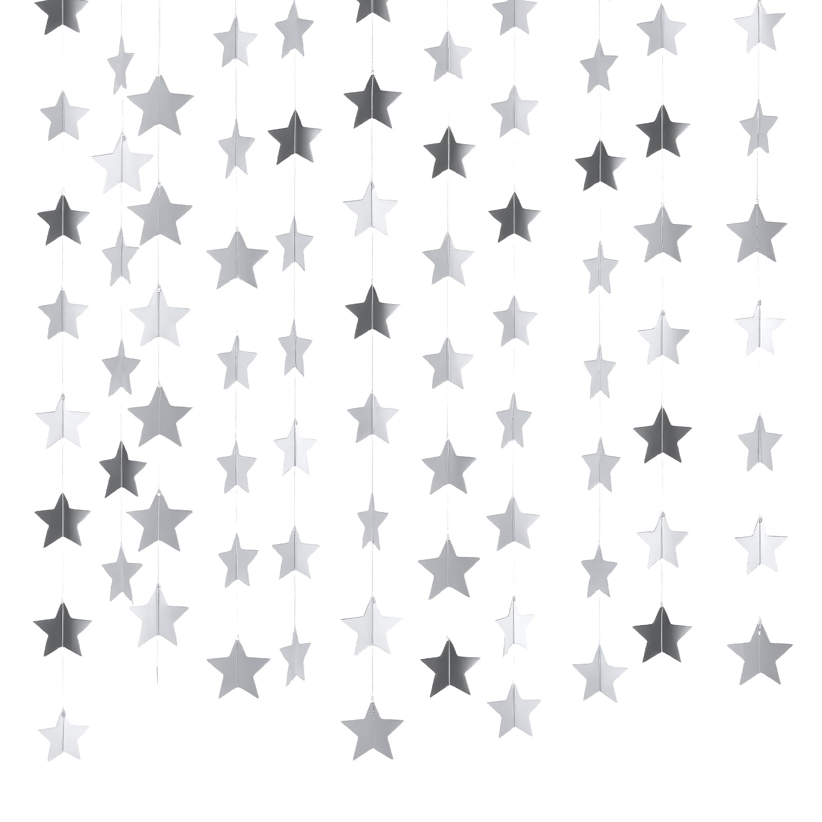 AYESY Reflective Star Paper Garland, 78 Feet Glitter Silver Star Bunting Banner Hanging Decoration Twinkle Little Star Party Garlands Star Garland Streamer Kit for Birthday Holiday Wedding (Silver)