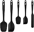 Hotec 5 pieces Food Grade Silicone Spatulas Set Kitchen Utensils for Baking, Cooking, and Mixing High Heat Resistant Rubber Non Stick Dishwasher Safe BPA-Free Black