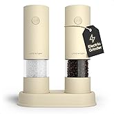 LARS NYSØM Electric Salt and Pepper Grinder Set I Automatic Salt and Pepper Mills with Adjustable Ceramic Grinder I AAA-Battery Operated Electric Spice Mill Set (Almond Beige)