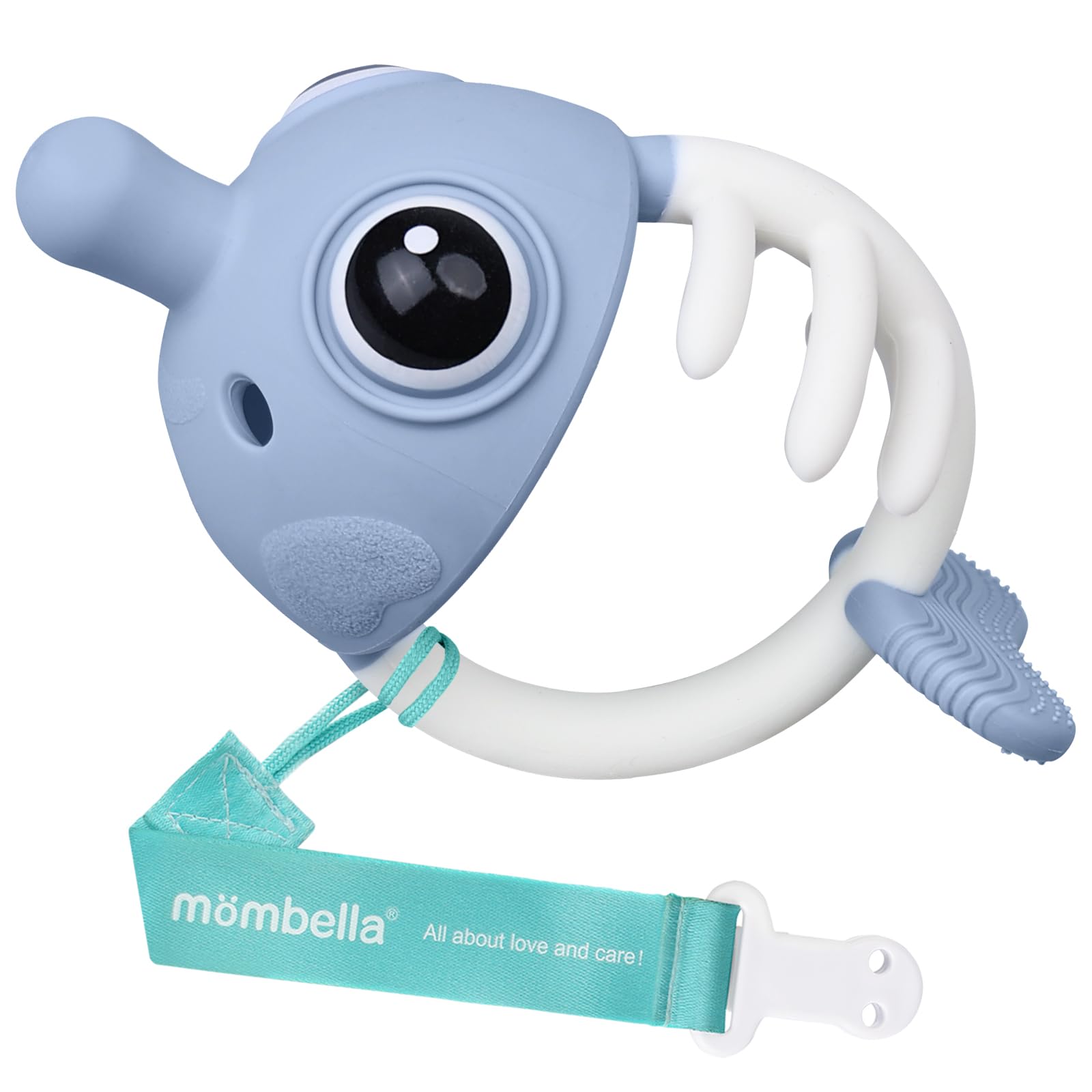 Mombella Baby Teething Toys 3-6 Months, Soft Silicone Teethers for Babies 6-12 Months, Clownfish Baby Teether Toys with Pacifier Clip, BPA Free Baby Chew Toys, Infant Teething Toy 9 Month Old, Blue