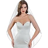 Amooteak Wedding Veil Pearls Beaded Edge 1 Tier Soft Tulle Bridal Veil with Comb Four sizes