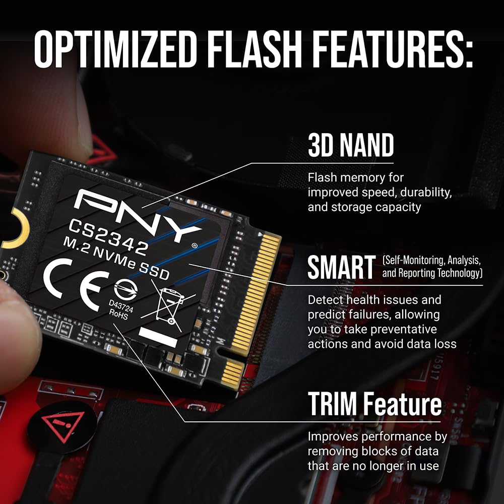 PNY CS2342 1TB Gen4 PCIe NVMe M.2 2230 3D NAND SSD – Up to 7,300/6,000 MB/s – PC/Laptop/Gaming Upgrade – Perfect for Steam Deck, ASUS ROG Ally, MSI Claw – Internal Solid-State Drive M230CS2342-1TB-TB