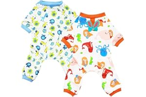 Scheppend 2-pack Pet Clothes Puppy Cute Pajamas Dogs Cotton Rompers Cats Jumpsuits Cosy Apparel Dog Shirt Small Canine Costumes, Bluehorse & Mermaid XL