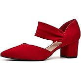 Volattio Women's Pumps Closed Toe Low Chunky Heels Dress Shoes for Women Comfortable Dressy Party Wedding Bridal Shoes
