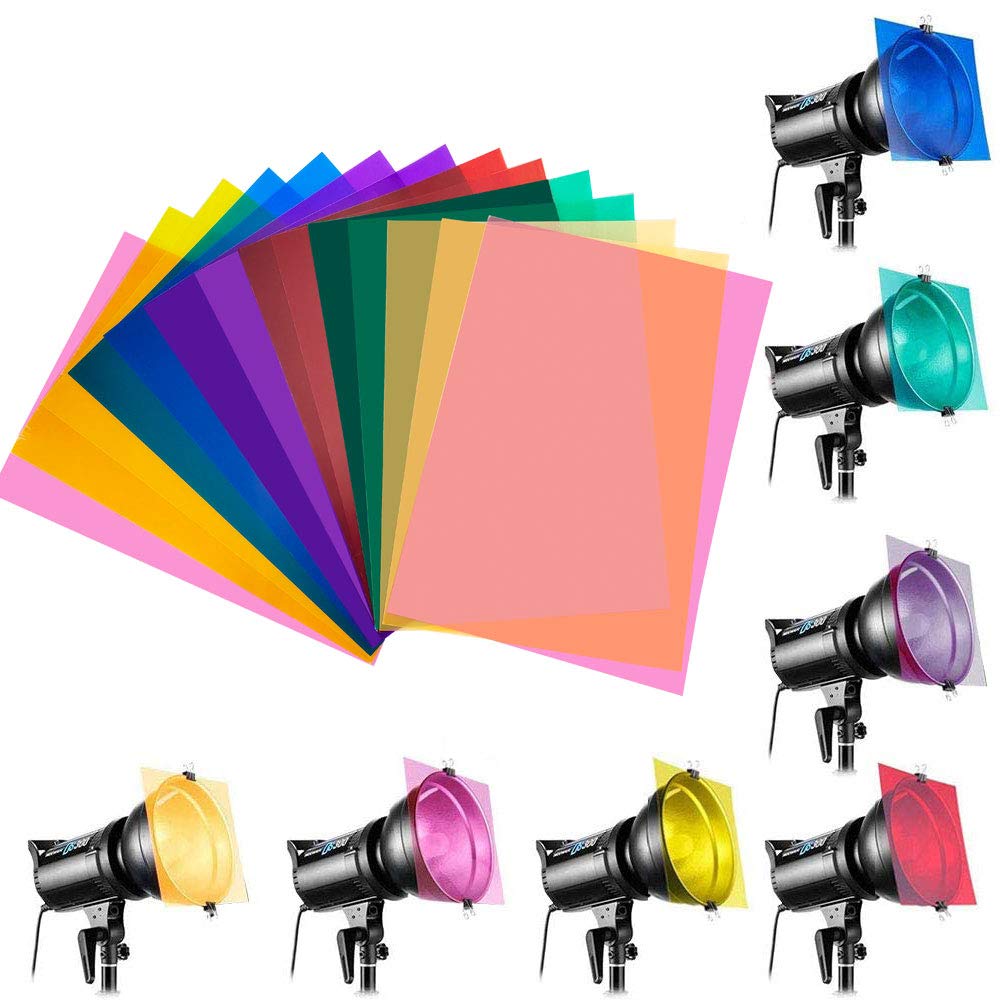 IGRMVIN 14 Piece Colored Overlays Transparency Color Film Gels Lighting Gel Filter Kit with 7 Colors,Plastic Sheets for Photo Studio Strobe Flash LED Video Light DJ Light๏ผ29.7 * 21cm๏ผ