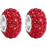 Adabele 2pcs Solid 925 Sterling Silver Jan-Dec Birthstone Bead Charm | Sparkle Real 925 Silver Austrian Crystal Wide Hole Bead Charm, Compatible with Pandora All Charm Bracelet Necklace