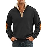 QOSOQ Men's Fleece Sweatshirts Vintage Quarter Zip Pullover shirt Casual Long Sleeve Sweatshirt warm tops