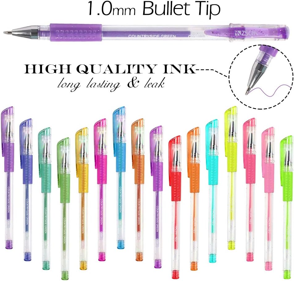 Gel Pens for Adult Coloring Books, Glitter Neon Gel Pens Set Include 60 Colors Gel Marker Pens, 60 Matching Color Refills, for Kids Drawing Gift Card Art Crafts Doodling Scrapbooks Journaling: Office Products