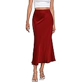 Women's Silk Satin Maxi Skirt High Waist Elastic A Line Fishtail Elegant Work Elastic Long Skirts