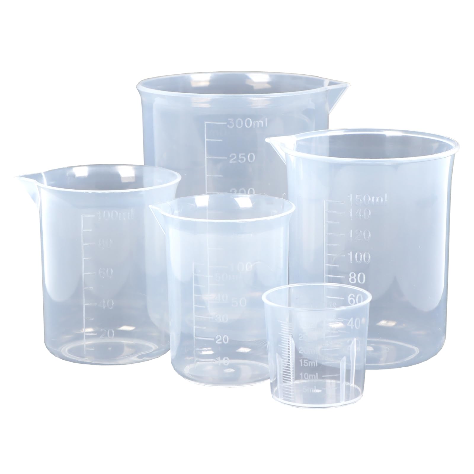 5 Pack Plastic Measuring Jugs, Transparent Lab Graduated Beakers, Heat Resistant Measuring Mixing Cups Set, Multipurpose Cooking Baking Liquid Measure Tool 30ml 50ml 100ml 150ml 300ml